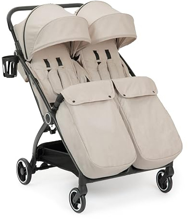 Ickle Bubba Aries Max Double Stroller, Side by Side Autofold (Stone)
