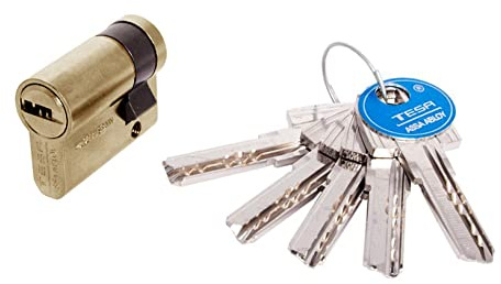 Tesa Assa Abloy T6556010L Cilindro De Seguridad Estándar T60 Latonado 60 x 10 mm Medio Cilindro Llave Leva Larga