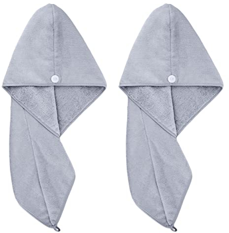 Polyte - Toalla Turbante para el Pelo - Microfibra - Gris - 31 x 71 cm - Pack de 2