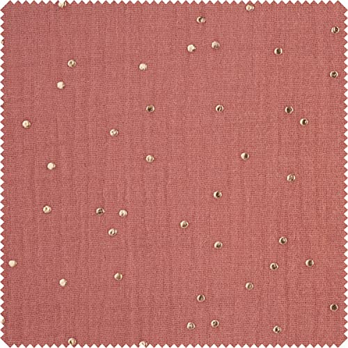 VBS Marktplatz Musselin Baumwoll-Stoff Goldene Punkte Motivstoff 130 cm breit Motivgröße 0,3 cm Ökotex 100 zertifiziert 100% Baumwolle Schonwaschgang bis 30°C Marsala