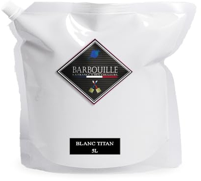 BARBOUILLE – Pintura acrílica blanca de titanio – Aspecto satinado – Pintura de pared, techo, madera y balcón – Lavable, secado en 30 minutos – VOC A+ – Fabricado en Francia – 5 L
