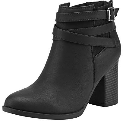 TOETOS Women's Chunky High Heel Ankle Boots Close Toe Fall Heeled Booties Shoes,Size 9,Black,CHICAGO-03