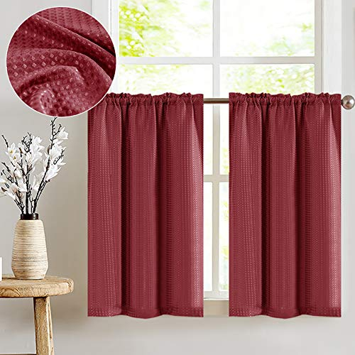 TOPICK Tende Passante tenda da bistrot Filtro della luce porta finestra balcone stile country roulotte corte rustiche soggiorno doccia tenda per interni 2 pezzi 90L x 60A cm, Bordeaux