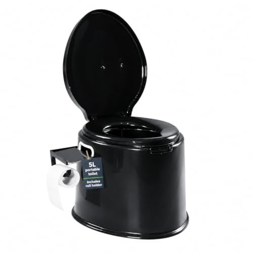 CMY 5L Portable Camping Toilet with Seat, Lid, Handles & Toilet Roll Holder | Lightweight Compact Travel Toilet for Camping, Caravan, Motorhome, Festivals, Beach, Picnic & Outdoor Use