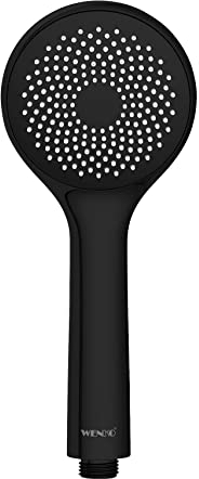 WENKO Wasserspar Duschkopf Watersaving, wassersparende Universal-Handbrause, Duschbrause mit nachhaltigem Wasserspar-System, 40% Wasser sparen bei vollem Komfort, Duschkopf Ø 9,5 cm, ABS Schwarz matt