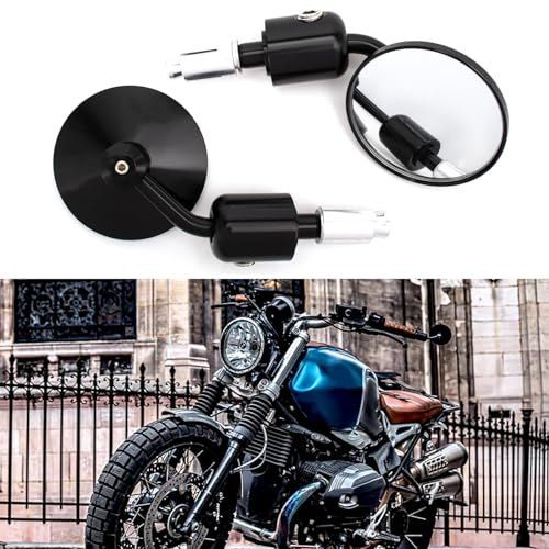 BREDUXSER Rotondi Motociclo Laterali Specchi 7/822mm Manubrio Lega di Alluminio Specchi Retrovisori per Scooter Cruiser Sport Bike(Nero)