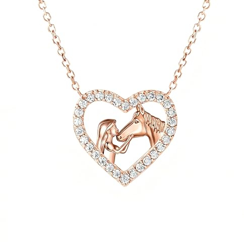 liameya Pferde Kette Mädchen Rosegold, Damen Herzkette Mit Herz Pferd Anhänger, Frauen Personalisierte Halskette Mit Geschenkverpackung, Kommunion Geschenke Für Mädchen/Damen