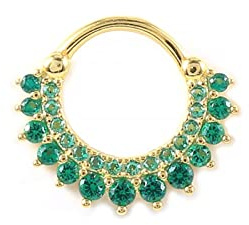 AMDXD Tragus Piercing 18 Gauge, 925 Sterling Silber Septum Ring Gold Blumen, Lippen Ohr Nasen Piercing Schmuck mit Zirkonia Grün für Damen, 1 Stücke