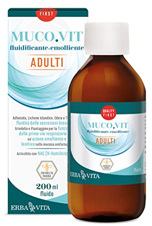 ERBA VITA Muco.Vit Adulti integratore alimentare per il benessere delle vie respiratorie a base di Grindelia e arricchito con N-Acetilcisteina - 200 ml