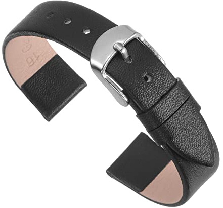 sourcing map Uhrenarmband 16mm Leder mit Edelstahl Schnalle Schwarz | Uhrenarmbänder Vintage Ersatzarmband, Für Smartwatch Universal Uhr, Elegantes Damen Herren