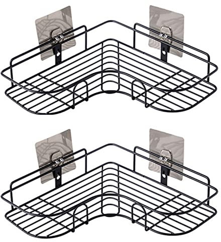 Rehomy Eck Duschablage ohne Bohren Set,2 Stücke Eckregal Edelstahl Badregal Rostfrei,Shampoo Duschgel Halterung für Dusche, Schwarz