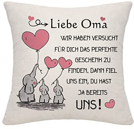 Bommex Kissenbezug für Oma - Geschenk von Enkelkindern für Geburtstag, Muttertag, Weihnachten