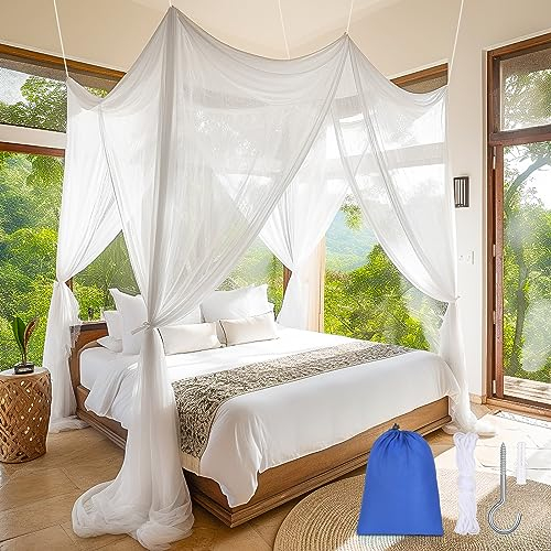 Sublaga Moskitonetz großes Quadratische Moskitonetze für Doppelbett und Einzel Bett 4 offenen Seiten rechteckiger Netzvorhang Reise mit Tragetasche 190 * 210 * 240cm