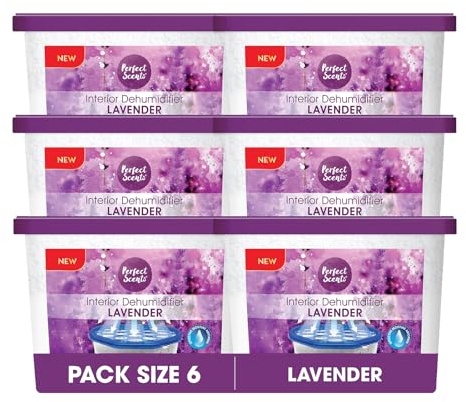Perfect Scents Dehumidifier 6 Pack – 500ml Each – 3L Total – Home Interior Damp Mould Moisture Mildew – Lavender
