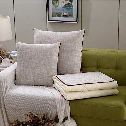 Surwin Oreiller Couverture 2 en 1, Couleur Unie Couverture et Oreiller de Voyage - Couvre Lit Matelassé Ete Convertible en Coussin, Courtepointe Léger pour Avion (150x200cm,Gris Clair)