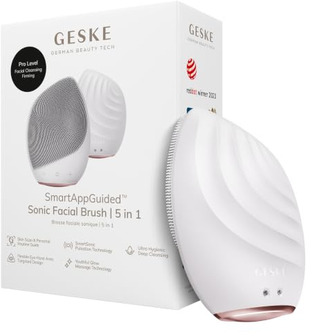 GESKE SmartAppGuided™ Brosse sonique pour le visage 5 en 1 | Brosse de nettoyage électrique vibrante pour le visage | Brosse en silicone souple | Nettoyant visage professionnel | Nettoyant et