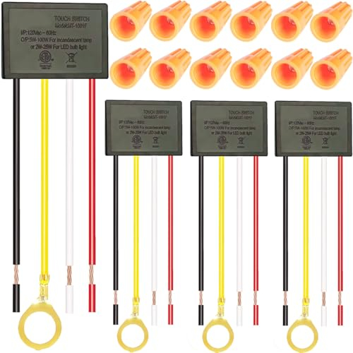 DAOKAI Touch Lamp Switch 3-Way Touch Dimmer Switch One On One Off Mode Desk Lamp Sensor Module Control Module Light Switch Replacement Kit with knob cap,pack of 4