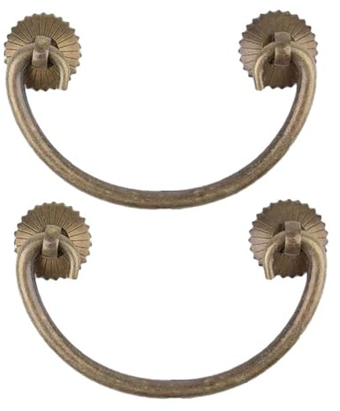 2 Stück Möbelknöpfe Vintage klappbar Antik,Türgriffe Messing Küchenschrank Kleiderschrank Knopf Kommode Ziehen Ring Griffe, Schubladengriffe Tür Ring-Ösen Griffe (5.5CM,Bronze)