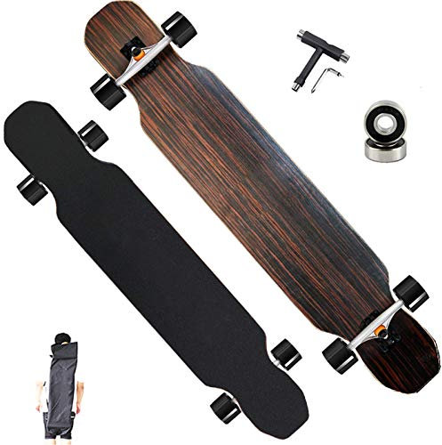 Longboard Skateboard 117 × 22 cm Komplettboard 5 Schichten Ahorn + 1 Schicht Bambus ABEC-11 Kugellager Drop-Through Freeride Skate Cruiser Boards für Erwachsene Jungen und Kinder Tragkraft maximal 200