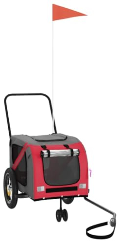 vidaXL Fahrradanhänger für Hunde, Hundeanhänger mit Reflektoren Flagge, Hundetransporter Maximale Belastbarkeit 30 kg, Haustier Transportwagen, Rot Schwarz Oxford-Gewebe Eisen