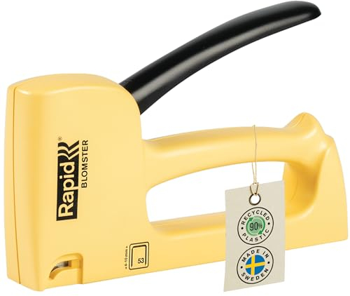 Rapid R53 Graffatrice per Tessuti e Tappezzerie. Realizzata con Plastica Riciclata al 90% e Acciaio, Prodotta in Svezia, Compatibile con graffette n. 53 da 4-10 mm, Giallo Blomster