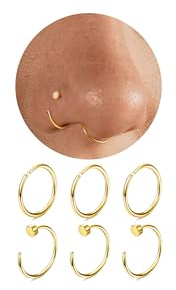 Diamday 6stk Nasenpiercing Ring 316L Chirurgenstahl Fake Nasenring Septum Ring Helix Piercings Gold Fake Nase Piercing Nasenring Tragus Daith Piercing Ohr Hoop Lippenring Knorpelohrring 18/20/22G