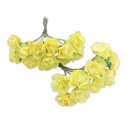 144 mini rose carta bomboniera confezione scatola fiore artificiale fai da te (Giallo)