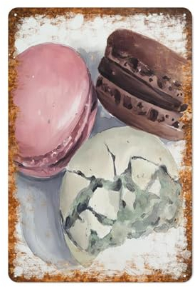 Macarons Baking Watercolor Desserts Retro Metal Tin Sign Poster Plaque for Garage Bar Courtyard Club Farm Bathroom Wall Decor 8x12Inch
