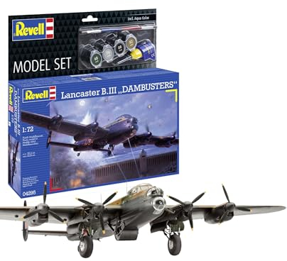 Revell Modellbausatz Lancaster B.III DAMBUSTERS | Berühmter schwerer Bomber der RAF | Maßstabsgetreu inkl. Rotationsbombe, Kleber und Pinsel