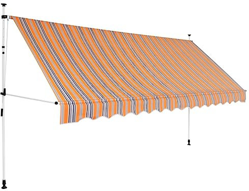 FOZICV Außenmarkise Einziehbare Markise Handbetrieben Balkonmarkise Geschäfte HöfeMarkise Sonnenmarkise Ausfahrbare Markise mit Handkurbel 350x350 cm Gelb und Blau Textilgewebe Stahlrahmen