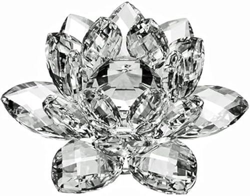 JAYOGLA Crystal Glass Lotus Flower Ornament, 18 cm, Clear White, Home Decor, Feng Shui Symbol, with Gift Box