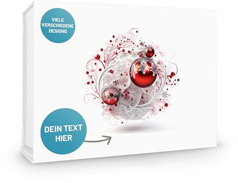 VerpackungsWelt Personalisierte Geschenk-Box | 31x22x10 cm | Geschenk-Schachtel mit Deckel & Magnet | Weihnachtskugel-Motiv Rot | Karton personalisiert in Weiß