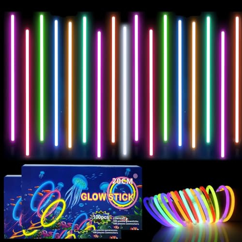 200 Stück Knicklichter Party Set Glow Sticks,leuchtstäbe kinder mit 200 Anschlüssen,Leuchtende Armbänder Halsketten für leuchtstäbe hochzeit,Lichter Neon Deko dunkle Leuchtstäbe Hochzeit Party- Mix