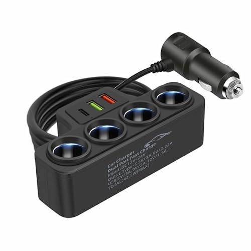 Cargador de coche de 4 vías, divisor, adaptador de alimentación con enchufe múltiple QC3.0+USB3.1A+PD3.1A, 12 V-24 V, cargador de coche para encendedor de cigarrillos