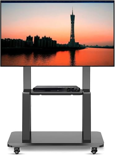 SdaryWare Chariot TV Mobile, Support TV Roulant pour téléviseurs à écran Plat LCD LED OLED Plasma de 32 à 65 Pouces, Chariots de Montage TV au Sol Noirs avec Roues de Frein Beau Paysage