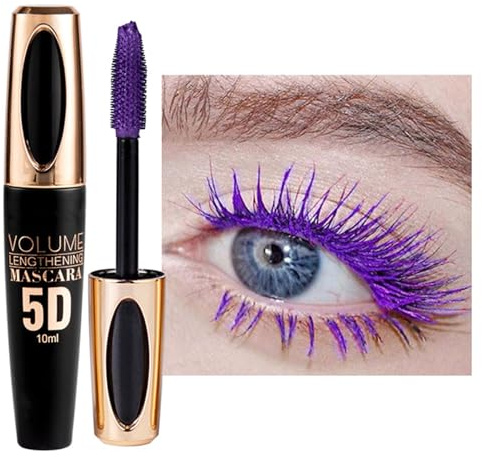 5D lila mascara vattentät, snabbtorkande & icke-klump, volym & curling & förlängning, långa ögonfransar, hållbar ögonmakeup för fester, bröllop