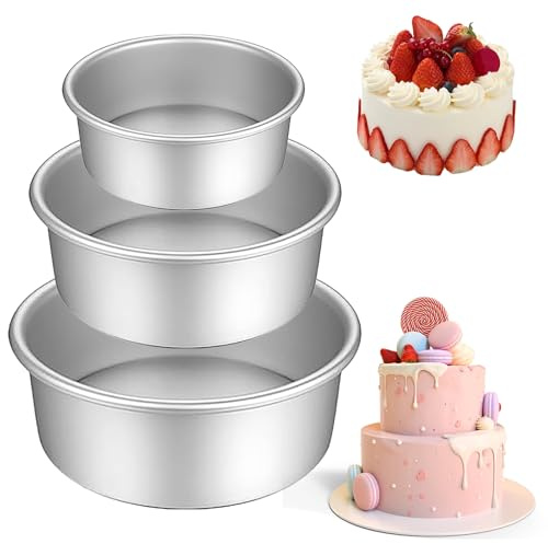 HQILRRA Kuchenform Rund Backformen Set-10/15/20cm,Antihaftbeschichtung,Aluminium Backform Kuchenbackform,Obstkuchenform,Geburtstagstorte, Hochzeitstorte