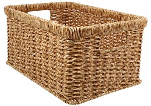 PRETYZOOM Plastik Aufbewahrungskorb Im Rattan Design Runder Haushalt Korb Für Wäsche Spielzeug Und Mehr Vielseitiger Sortierkorb in Hellbraun Für Schlafzimmer Wohnzimmer Und Kinderzimmer
