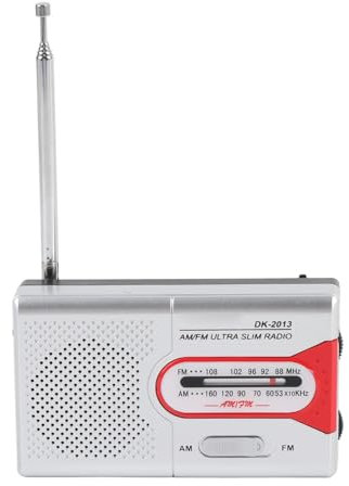 Radio portatile AM FM a batteria, transistor tascabile, con altoparlante e jack per cuffie, per casa e all'aperto (argento)