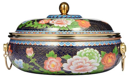 Pentola calda in rame Pentola calda in rame cloisonné con fondo piatto, smalto for uso domestico, squisita pentola calda in rame antico, pentola calda commerciale cinese for cucina, catering, feste, h