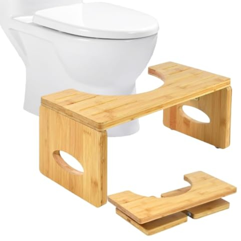 Toilettenhocker Erwachsene Bambus Badezimmer, Kackhocker Toilette, WC Klo Hocker Klappbar, Schemel Bad Klohocker Falten Fußbank, 40x20x18.5cm