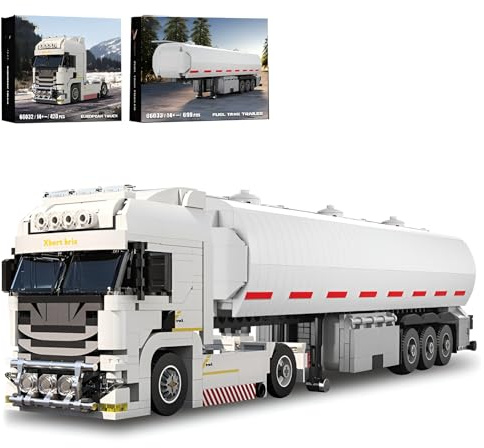 Schwere Lastwagen Bausteine Bausatz Technik Treibstofftank Anhänger Kit | 1120Teile Europäische Lastwagen Modell , Sammlerauto Klemmbausteine Kit, Ideen Geschenke für Jungen Teens Erwachsene