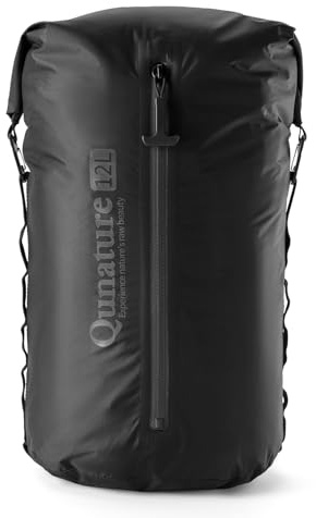 Qunature Borsa da Manubrio Impermeabile 12L, Borsa Bici con Sistema di Compressione Sacca Zaino Multifunzionale Ultraleggera, per Campeggio Bikepacking Bici da Strada Mountain Bike, Nero