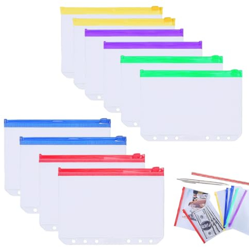 LACHT Klarsichthüllen A6,10 Stück A6 Binder Taschen, Klarsichthüllen A6 Ringbuch Budget Planner Deutsch Zubehör Loseblatt Taschen für Geldscheine Aufbewahrung Notizbücher Dokumente