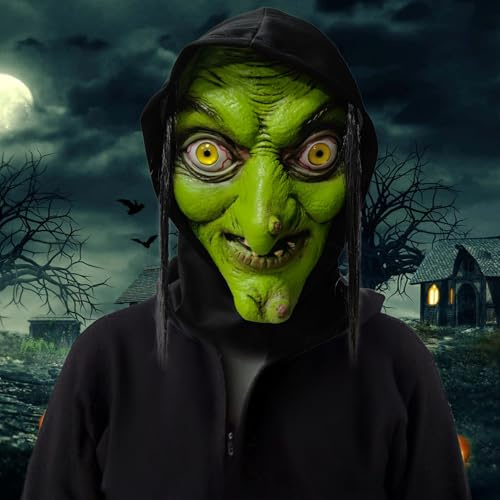 JIMACRO Halloween Gruselige Hexenmaske, Hexenmaske Damen, Halloween Latexmaske für Karneval Party Kostüm Cosplay Kostüm Dekorationen
