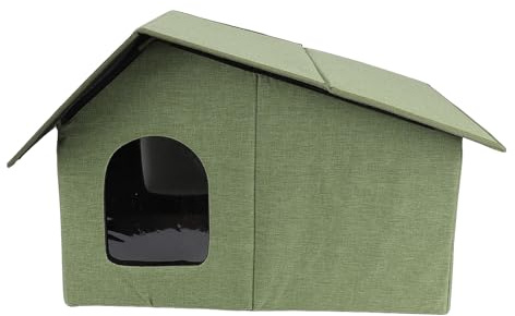 Fockety Katzenhaus für draußen, dickwandiges, wetterfestes, faltbares Katzenhaus für alle Jahreszeiten, Tierhaus für Hunde, Wilde Tiere, hält warm im Freien und im Innenbereich, Garten (OD grün)
