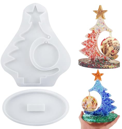 DOKRIN Stampi per fabbricazione candele,Cornice per foto fai da te con colla in resina, albero di Natale, fiocco di neve, gesso per aromaterapia, stampo in silicone