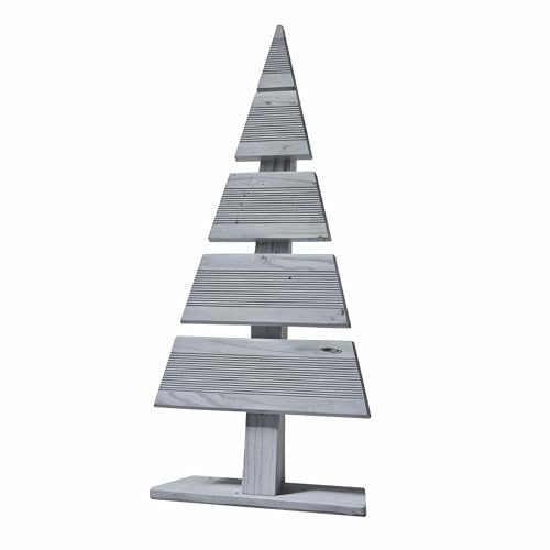 Floranica Holz-Weihnachtsbaum Naturholz Dekobaum Tanne 60x27cm Weihnachtsdekoration für Drinnen & Draußen Mini Holzbaum aus Lärchenholz Handgefertigt Kleiner Silber