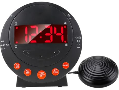 Kavolet Sveglia Vibrante per Chi Ha il Sonno Pesante con Controllo della luminosità e del Volume, Due Porte USB, Perfetta per Anziani e Persone Non Udenti, 2 Allarmi, Funzione Snooze (Nera)