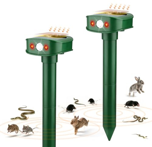 RAYGARD 2 Pièces Répulsif Taupes, 20㎡ Nouveau Vibrations Répulsif Solaire pour Martres avec Lumière LED, Imperméable IP45 Effaroucheur Animaux Jardin pour Souris Taupes Lapins Serpents